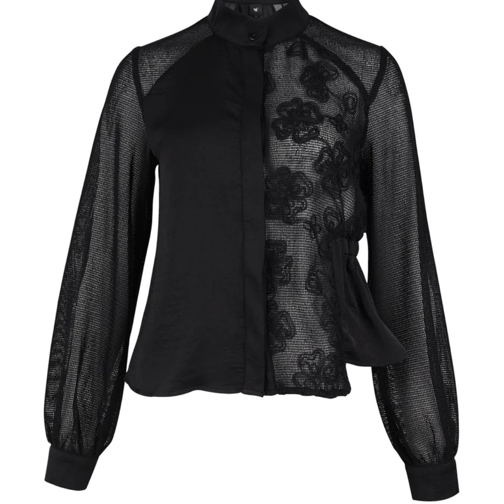 Black Sheer Embellished Long Sleeve Blouse